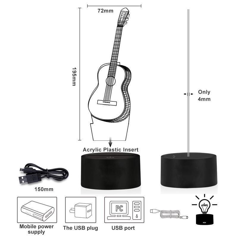 3D guitar lamp 7 Color Changing Night Light