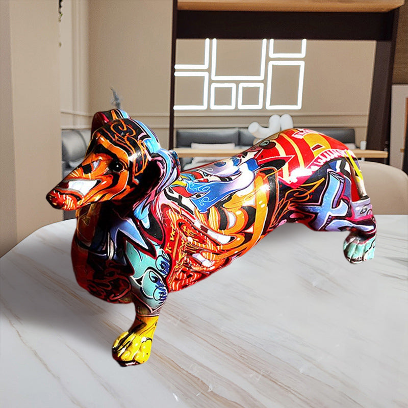 Nordic Painted Dachshund Statue