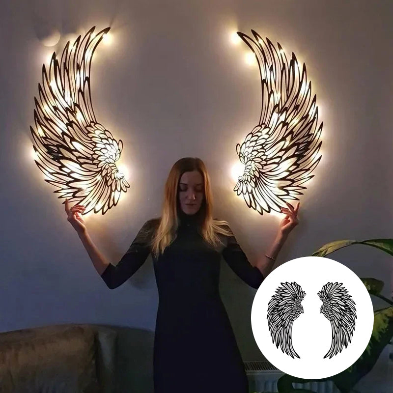 Black Angel Wings Metal Wings Wall Art with LED Lights