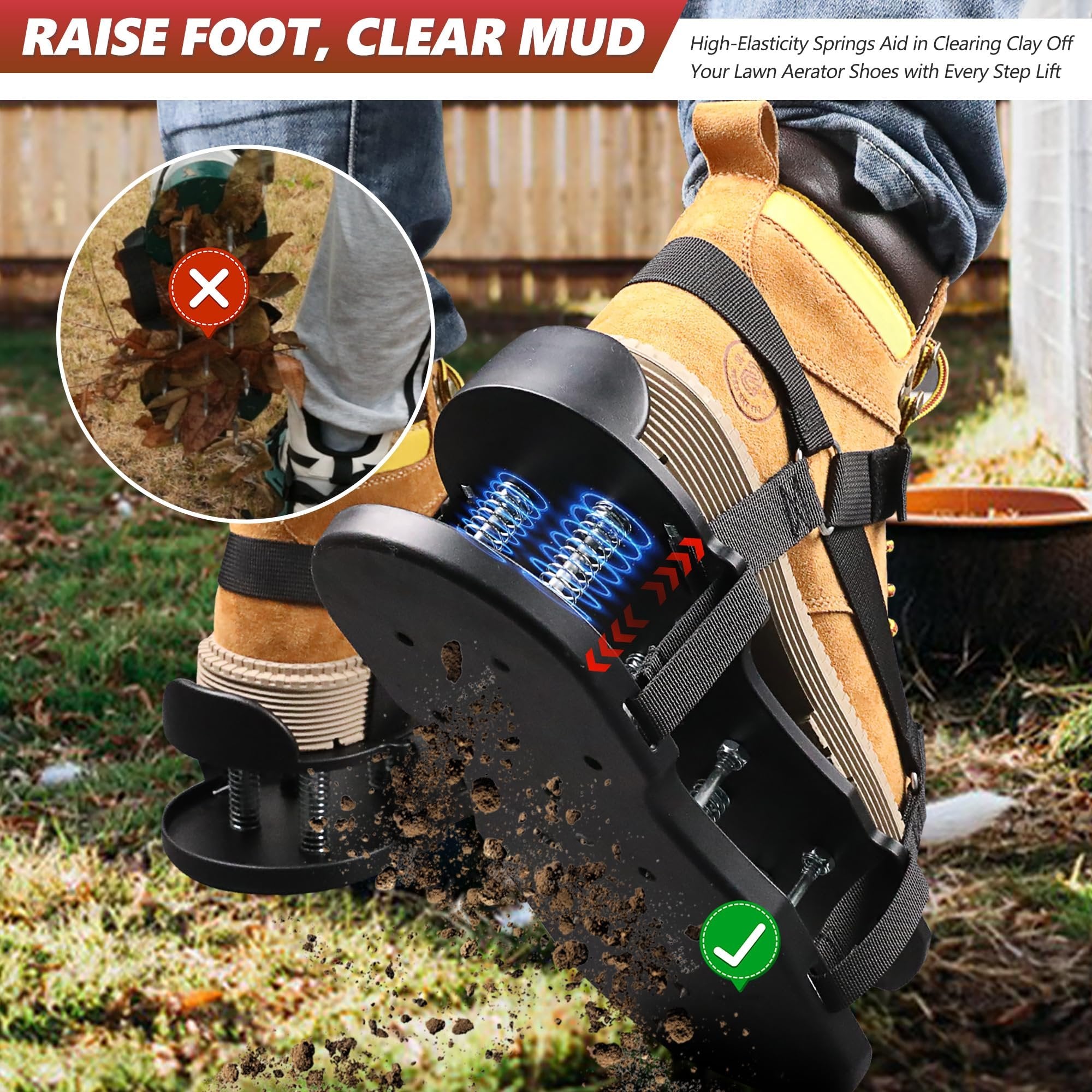 Lawn Aerator Shoes for Grass Automatic Dirt and Leaf Clean Design