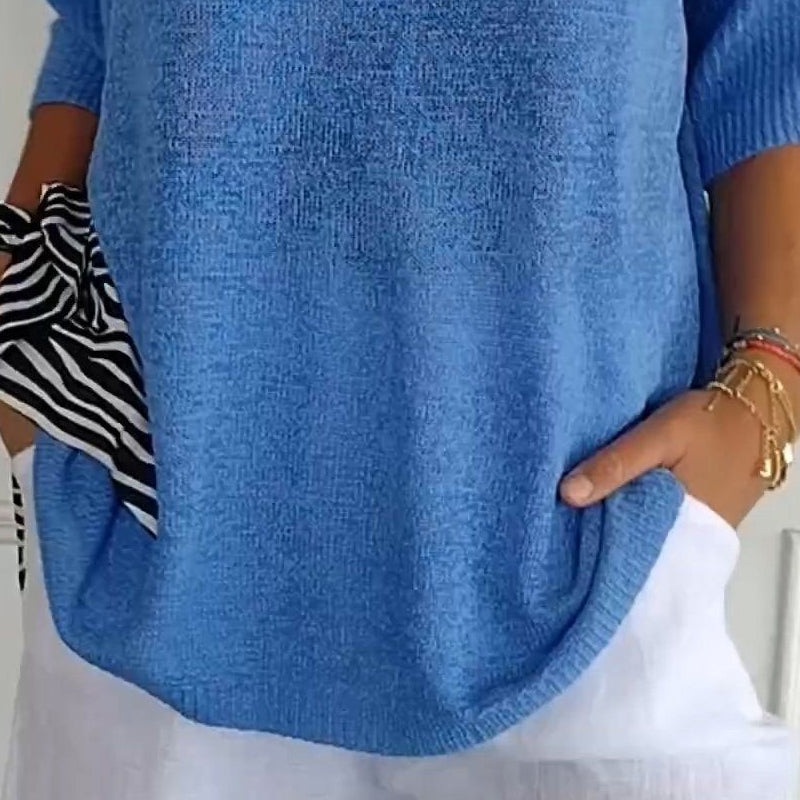 Solid Color Knitted V-neck Top