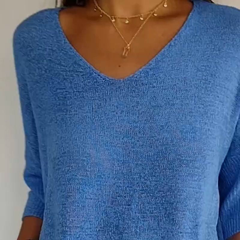 Solid Color Knitted V-neck Top