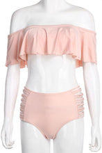 Load image into Gallery viewer, Ruffle Off Shoulder Bandeau Bikini Swimsuit .bi
