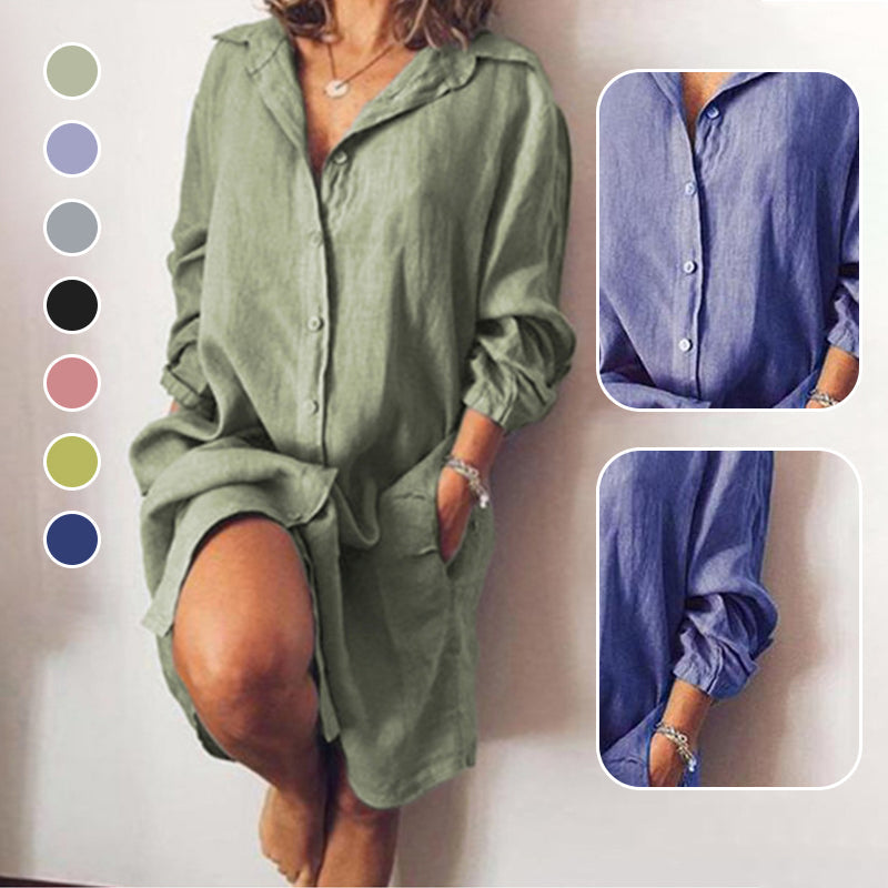 Women's Casual Pure Color Shirt Dress