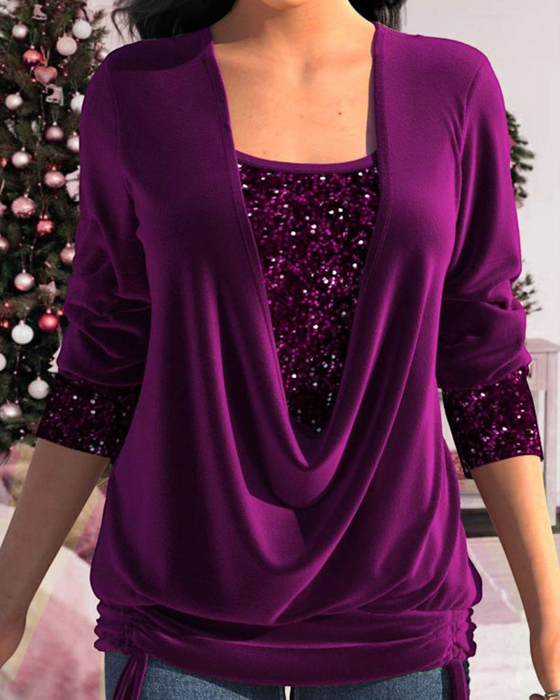 Burgundy Sequin Long Sleeve Top