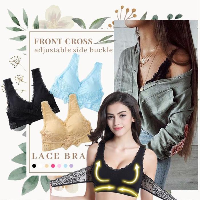 Wireless Front Cross Buckle Lace Lift Bra