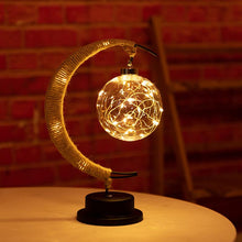 Load image into Gallery viewer, Handmade Twine Rattan Ball LED Moon Shaped Lamp