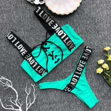 Load image into Gallery viewer, Spaghetti Strap Drawstring Letters Bikini