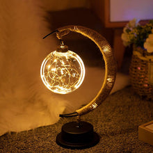 Load image into Gallery viewer, Handmade Twine Rattan Ball LED Moon Shaped Lamp
