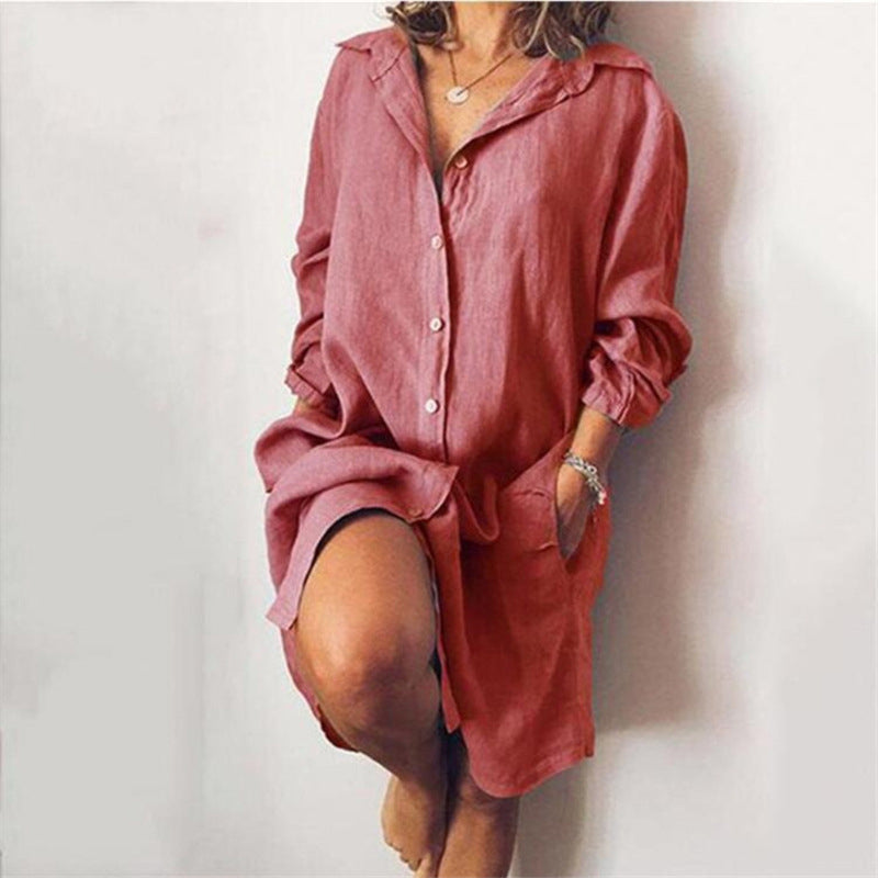 Women's Casual Pure Color Shirt Dress
