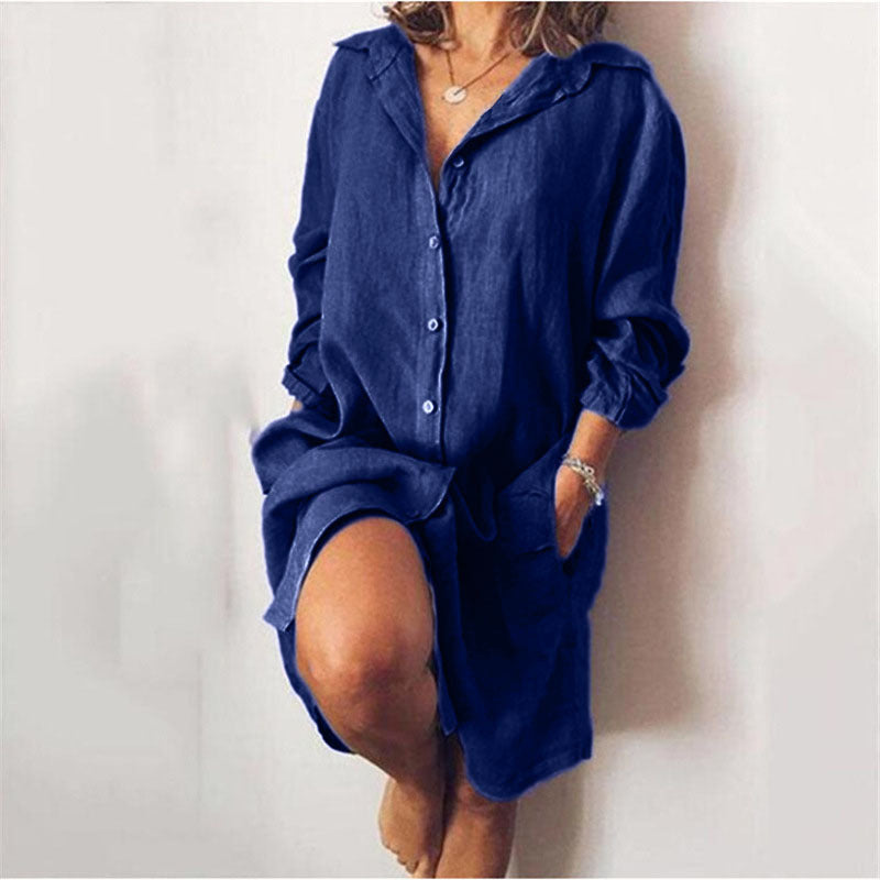 Women's Casual Pure Color Shirt Dress