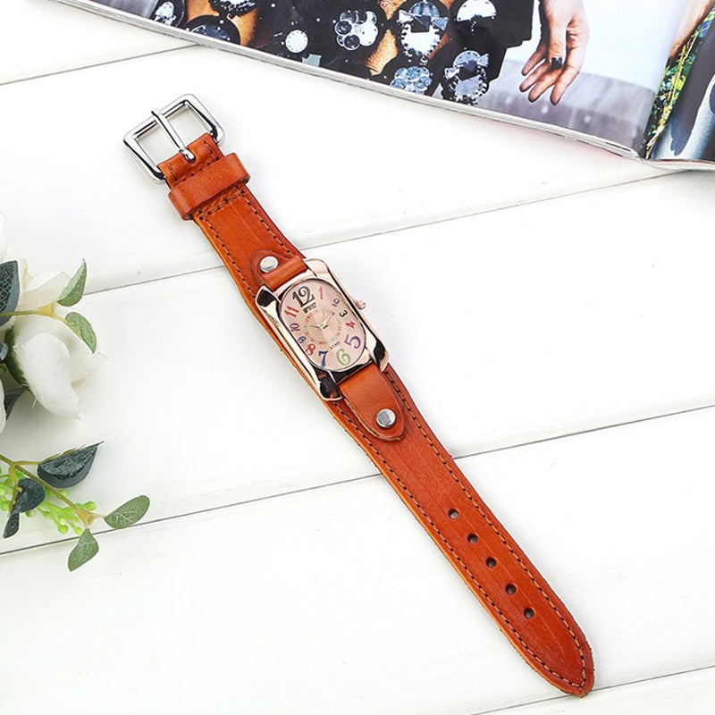 Vintage Leather Quartz Stone Women's Watch