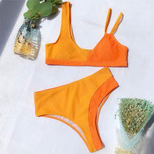 Load image into Gallery viewer, High-waist printed contrast swimsuit