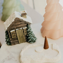 Load image into Gallery viewer, Log Cabin Snowy Winter Incense Cone Burner