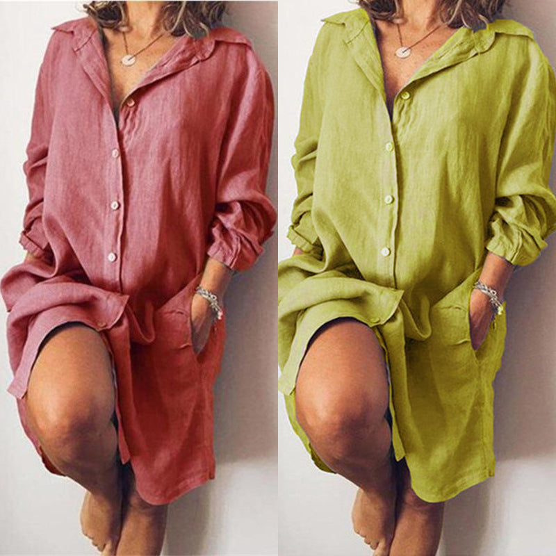 Women's Casual Pure Color Shirt Dress