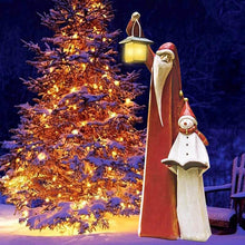 Load image into Gallery viewer, Santa and Snowman Sculpture with Solar Lantern