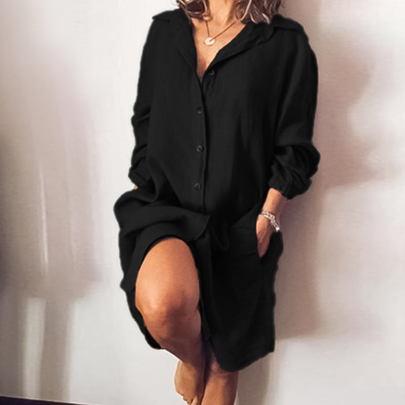 Women's Casual Pure Color Shirt Dress