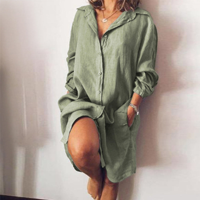 Women's Casual Pure Color Shirt Dress