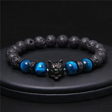 Load image into Gallery viewer, Wolf Head Tiger Eye Bracelet