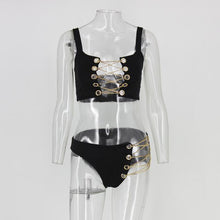 Load image into Gallery viewer, New Gold chain detail lace up 2 piece bikini swimsuit