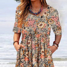 Load image into Gallery viewer, Scoop Neck Floral Printed Pockets Midi Dress