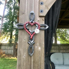 Load image into Gallery viewer, Natural horsehsoe cross with heart